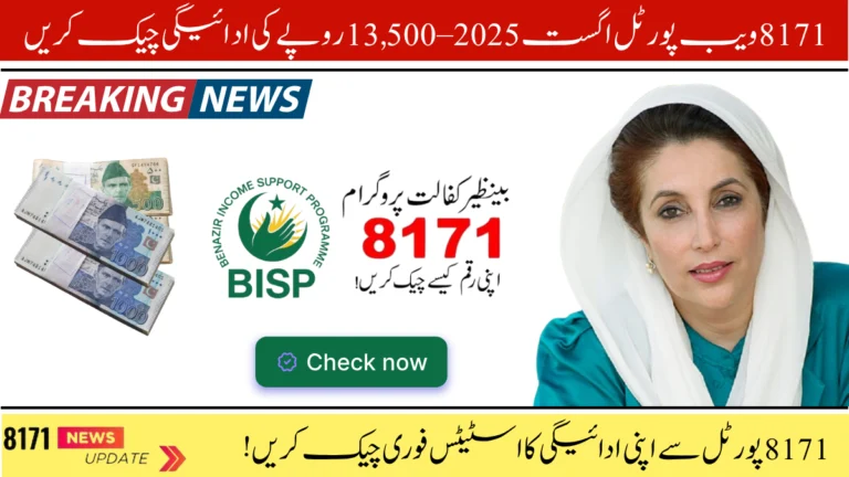 8171 Web Portal August 2025, BISP 13500 payment, 8171 CNIC check, BISP August payment, check payment online, 8171 SMS method, BISP 8171 portal, bisp.gov.pk status, payment eligibility check, 8171 registration update,