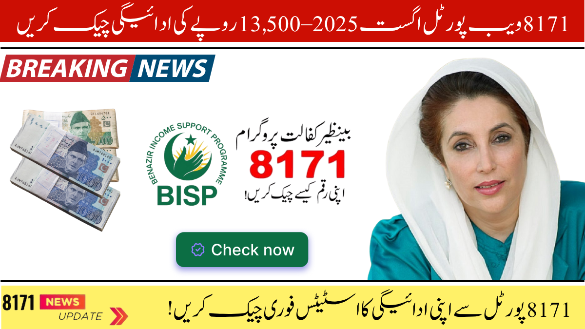 8171 Web Portal August 2025, BISP 13500 payment, 8171 CNIC check, BISP August payment, check payment online, 8171 SMS method, BISP 8171 portal, bisp.gov.pk status, payment eligibility check, 8171 registration update,