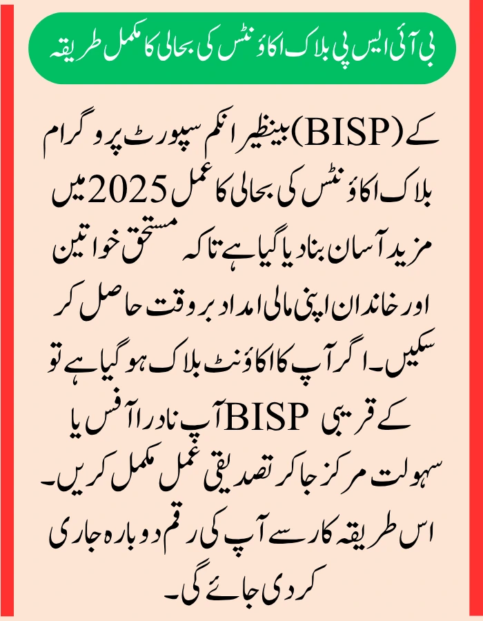 BISP Blocked Accounts Reactivation Complete Process 2025.