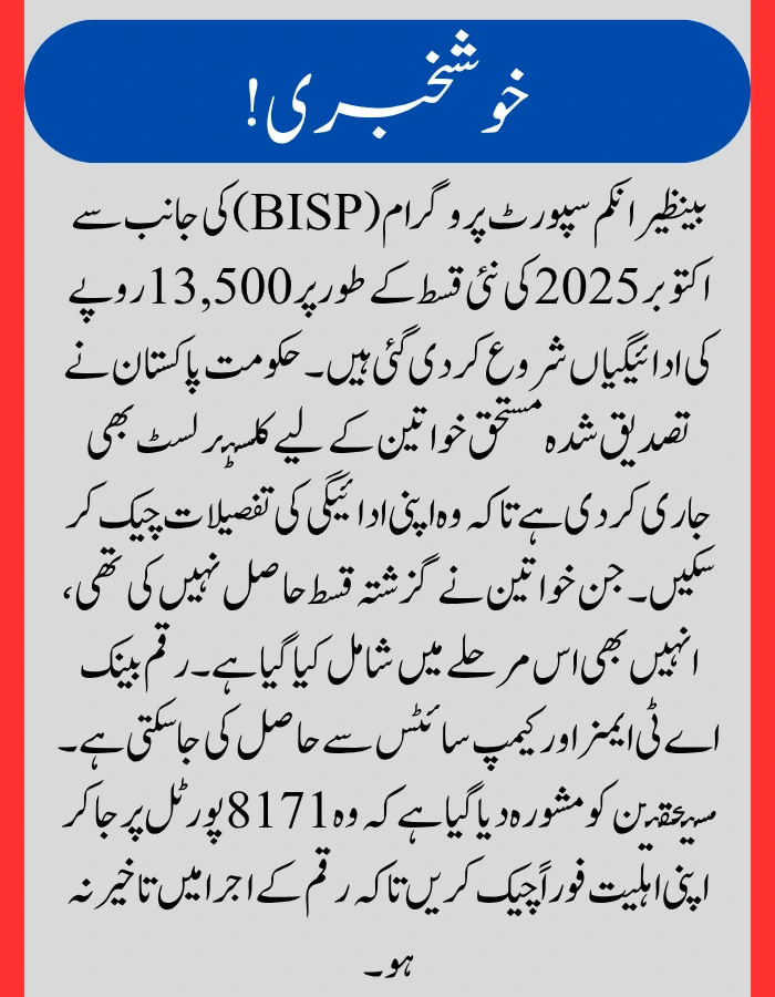 BISP Rs 13500 Payment Distribution 